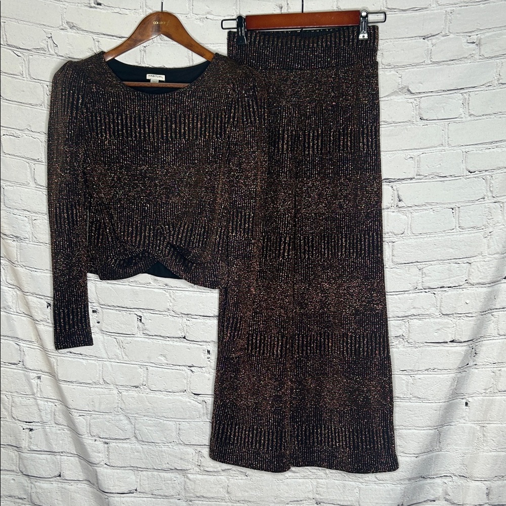 Habitual Kid’s 2-Piece Black Sparkle W/Metallic Stripes Pants Set Size Kids 14